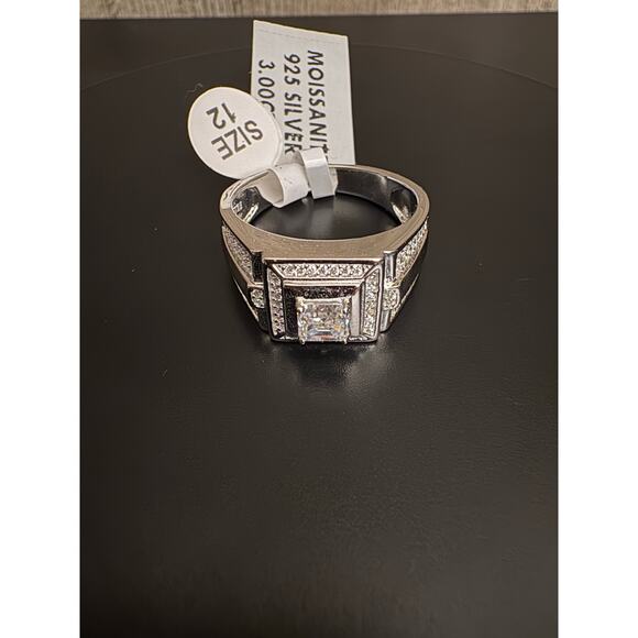 Sz. 12 - 3ct Moissanite Stamped 925 Sterling Silver Men Ring - Picture 2 of 6